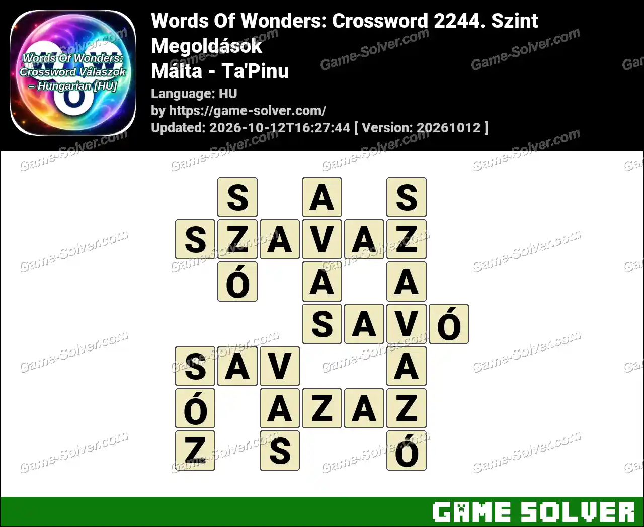 Words Of Wonders: Crossword 2244. Szint Megoldások – Málta – Ta’Pinu